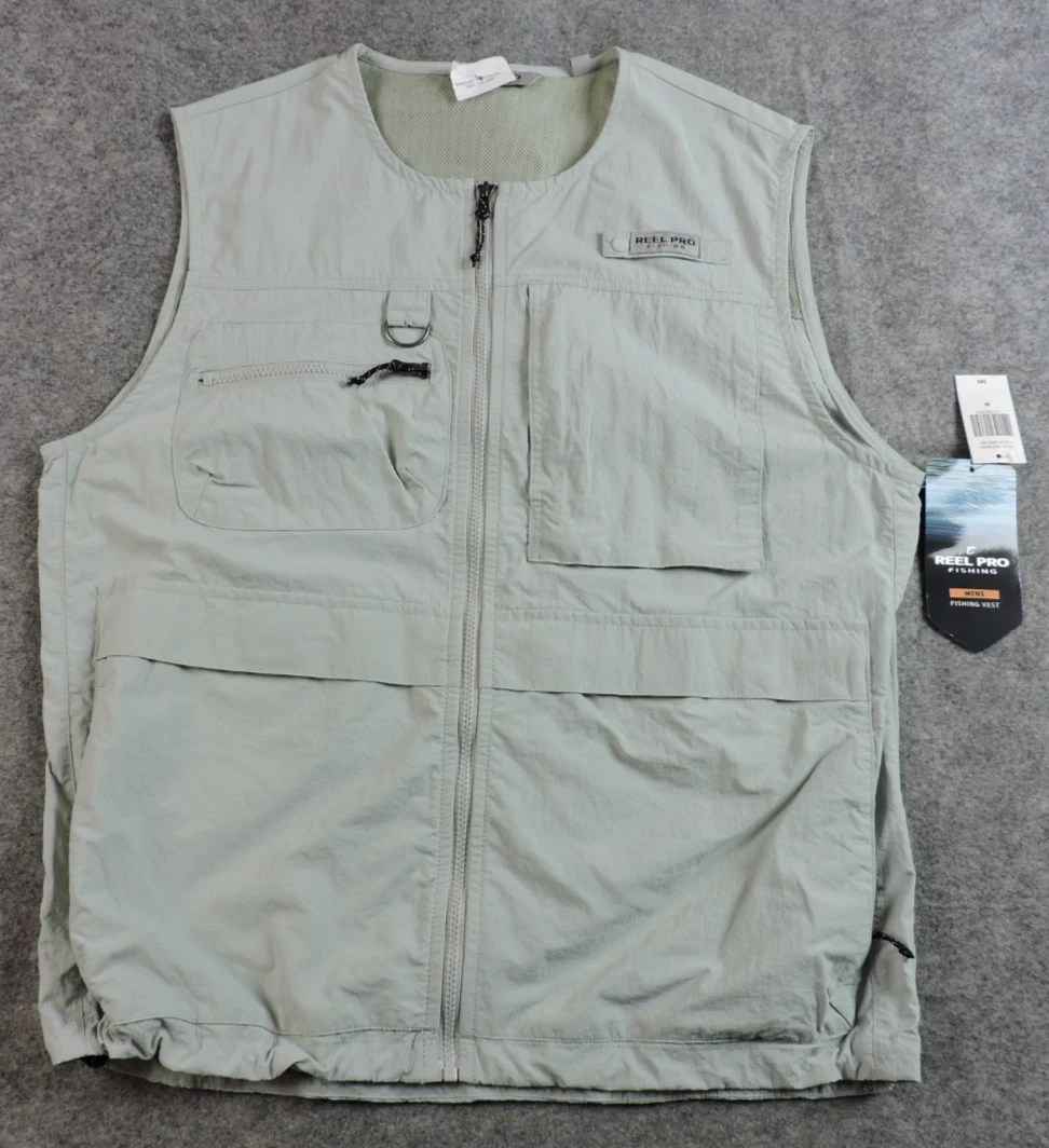 Reel Pro Fishing Vest Men's Medium Multi-Pocket Vented Water Resistant Mercury