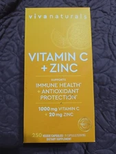Viva Naturals Vitamin C and Zinc Supplement 250 Capsules - 1000 mg Vitamin C ...