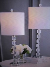 Jonathan Y Cary 27.5 in Chrome/Clear Modern Stacked Crystal LED Table Lamp 2PK