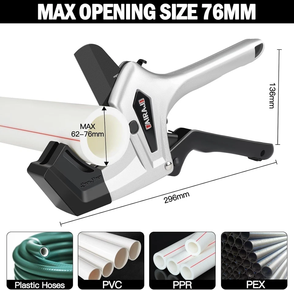 AIRAJ Ratchet PVC Pipe Cutter Heavy Duty,Cuts up to 3 Inches,PVC Cutter with One - Image 2 of 4