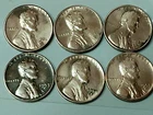 Lot of (6) us copper pennies - all (S's) 1950 - 1955) - ms - rb - 3.1 gr.-shiny-