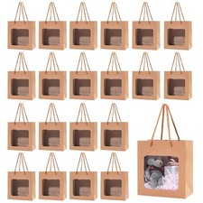 50pcs Gift Bags with Transparent Window, Kraft Paper Shopping Bags with Handl...
