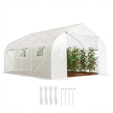Outsunny Walk-In Polytunnel Greenhouse w/ Roll Up Door Windows, 4.5x3x2 m White