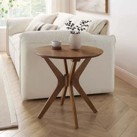 Modway Crossroads 24” Round Wood Side Table Ash Wood Veneer Walnut Mid Century