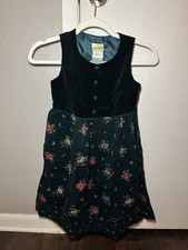 Vintage Laura Ashley Girls Velvet Floral Sleeveless Dress Dark Green 5 Years 5T