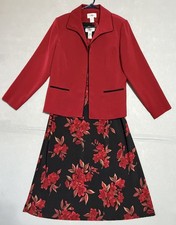 Studio I Women’s 2 Pc Dress Set Jacket & Floral Dress Red Black Size 12 EUC
