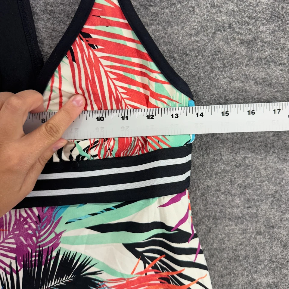 Camiseta Tankini Jag Mujer M Mediana Blanca Floral Cuello en V Sin Mangas Espalda Corredora Push Up Foto 3 de 4