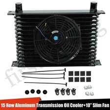 10 Inch Cooling Radiator Fan +15 Row Aluminum Transmission Oil Cooler Universal