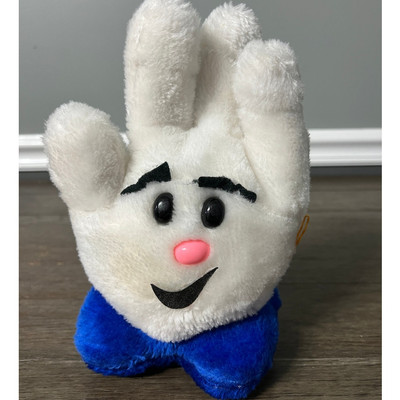 Vintage Hamburger Helfer Hand Lefty Plüschtier Stofftier Maskottchen blaue Manschette
