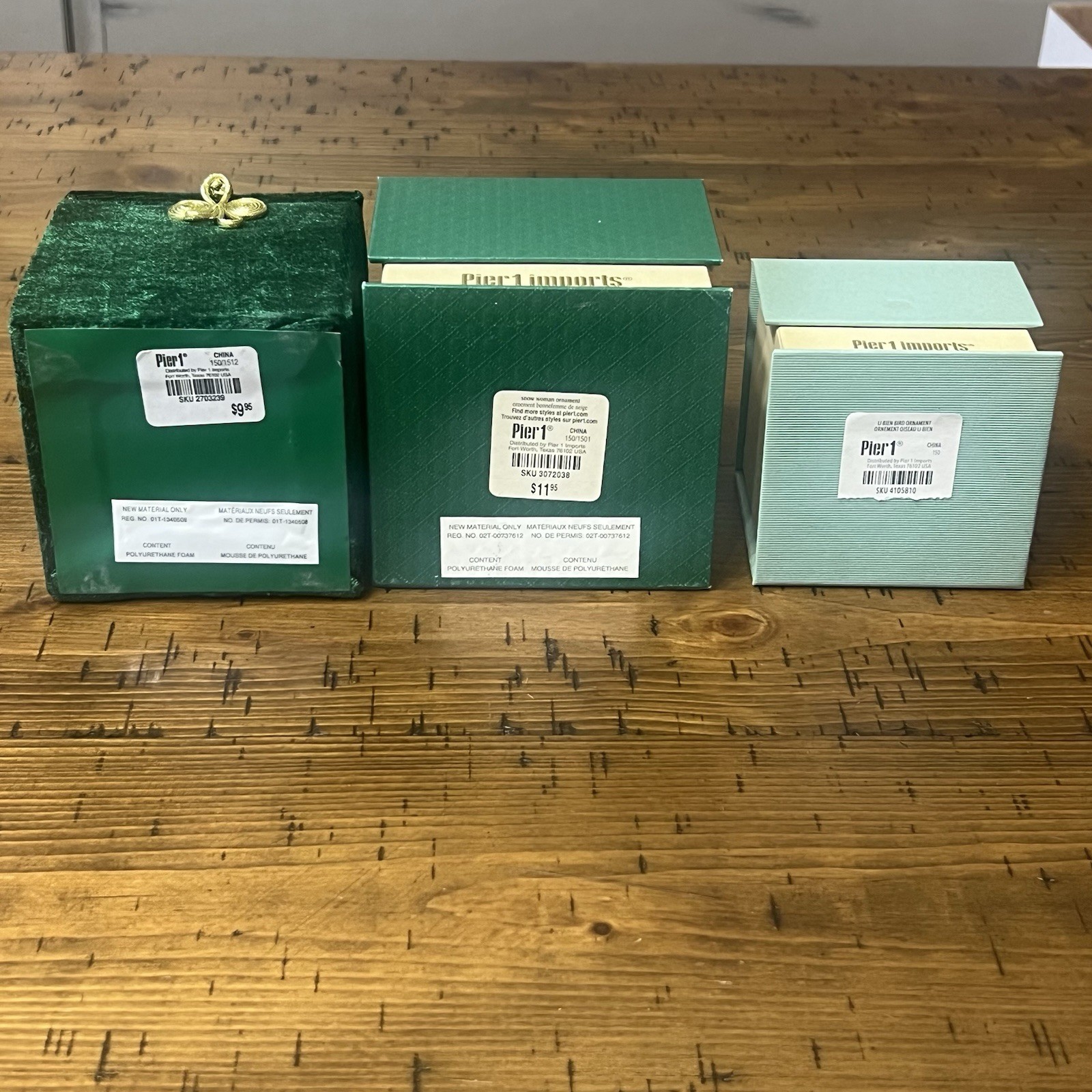 "Li  Bien " PIER 1 Art Hand-Painted Glass Christmas Ornaments Set of 3 w/boxes