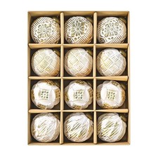 Christmas Ball Ornaments Set, 12ct 80mm Elegant White and Gold Assorted Xmas ...
