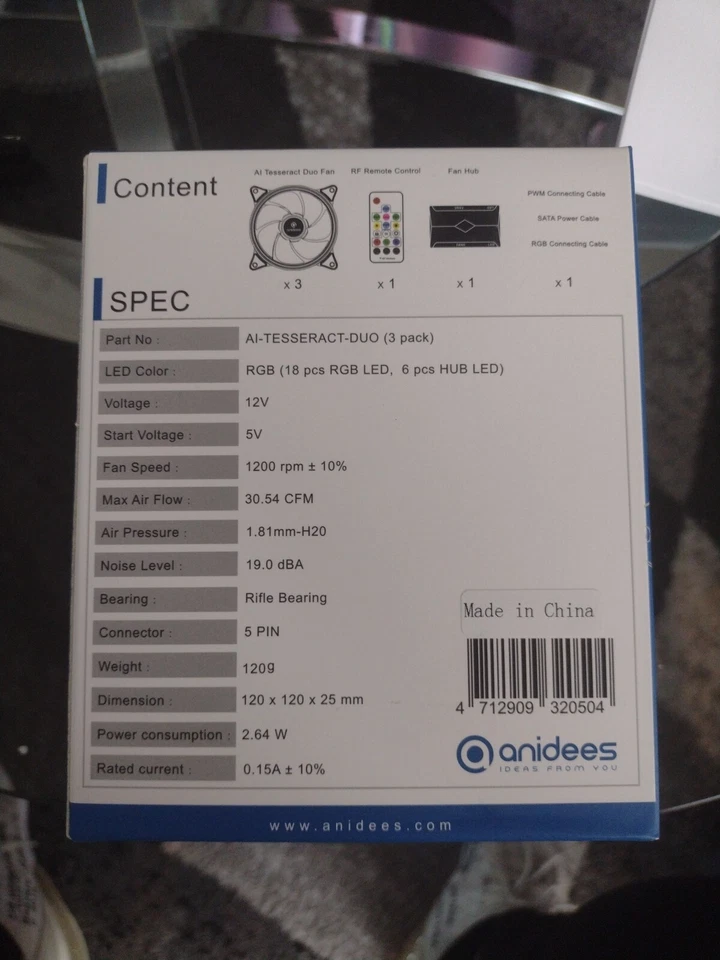 Anidees (AI-TESSERACT-DUO)  RGV computer Cooling Fans 5 Pin connectors (3 Pack) - Image 3 of 4