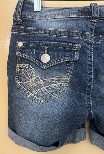 Wallflower Women's Juniors Size 3 Distressed Cuffed Blue Denim Shorts - Picture 11 of 12