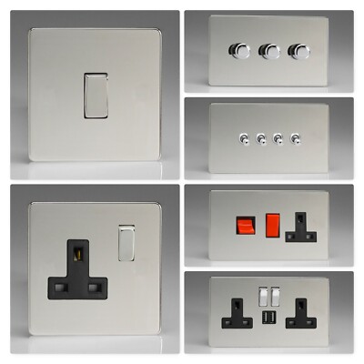 Varilight schraubenlos poliert Chrom DCB Lichtschalter Steckdose Dimmer Kipp Herd