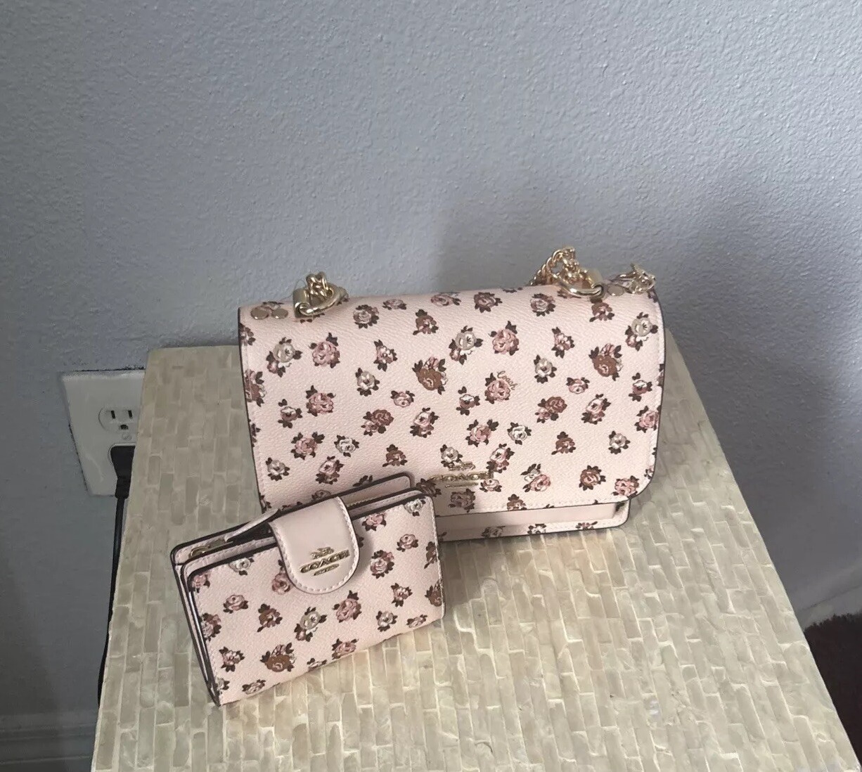 Coach Klare Crossbody Bag With Rose Print Gold/Blush Multi & Medium Wallet (Set) image 2