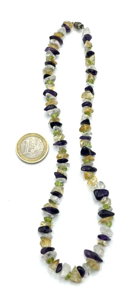 Aparte Edelstein Kette Collier Amethyst Citrin Peridot Bergkristall 42cm Silber - Bild 2 von 4