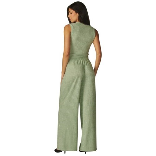 Green Two-Piece Set Wide Leg Lounge Set Casual Outfit With Bling - Picture 4 of 4
