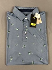 Puma Golf Shirt Polo Mattr Micro Print Medium Navy Blue Polyester NWT MSRP 80