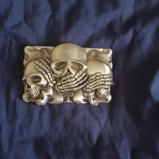 Men Women Unisex Fashion Metal See, Hear, Speak No Evil Skeleton Belt Buckle
