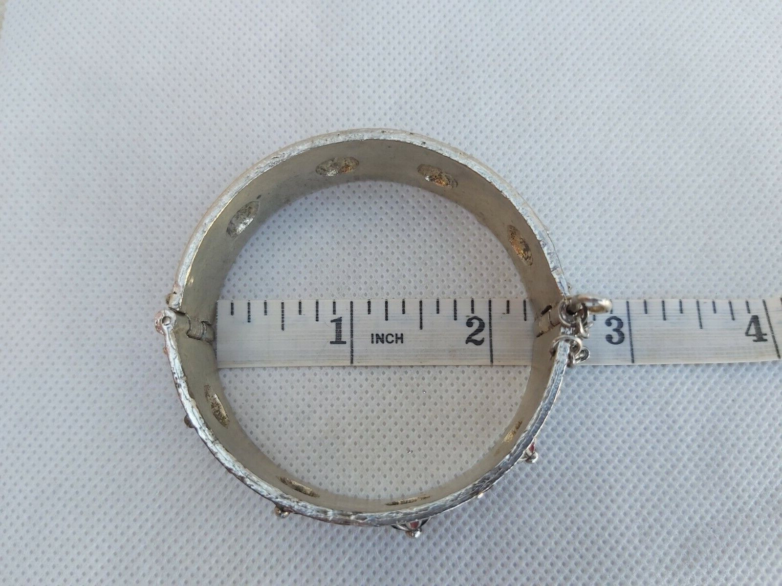 Vintage Solid Silver Tone Enamel Bangle Bracelet … - image 7