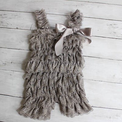 Baby Girl's Shorts Romper Size 18 24 Months 2T Gray Lace Ruffles One Piece
