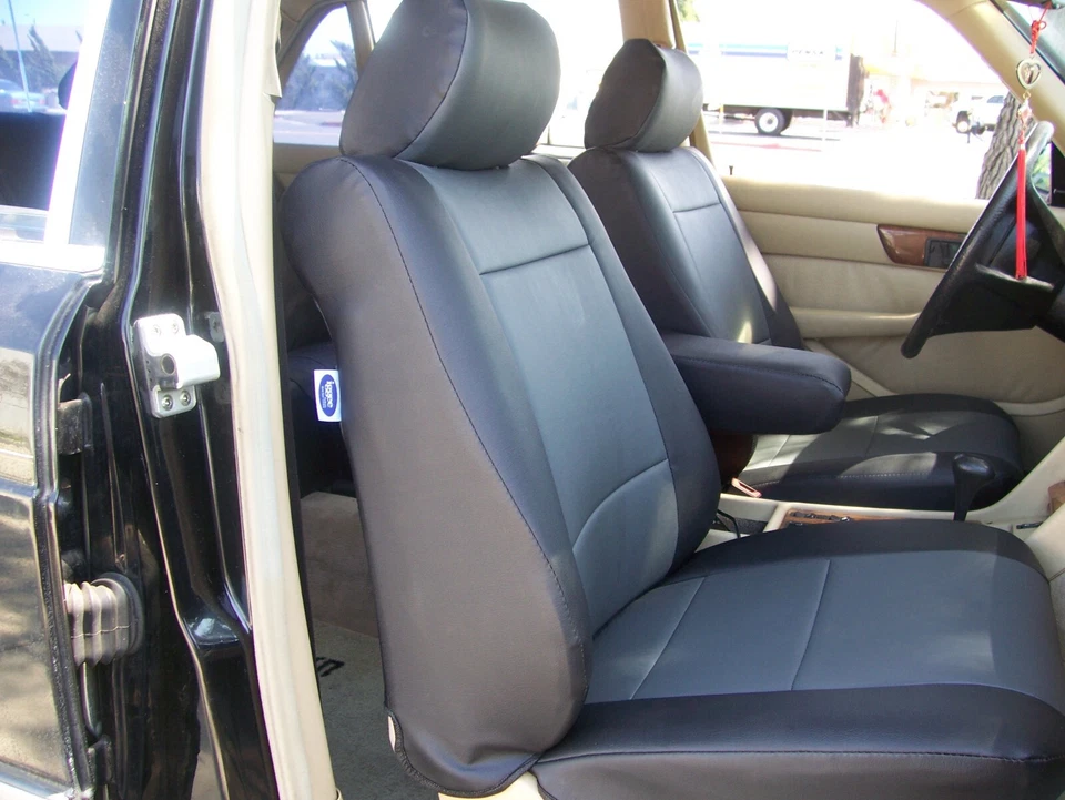 PARA MERCEDES BENZ 500 SEC IGGEE S 1986-91 CUERO AJUSTE PERSONALIZADO 2 FUNDAS ASIENTO DELANTERAS Foto 3 de 4