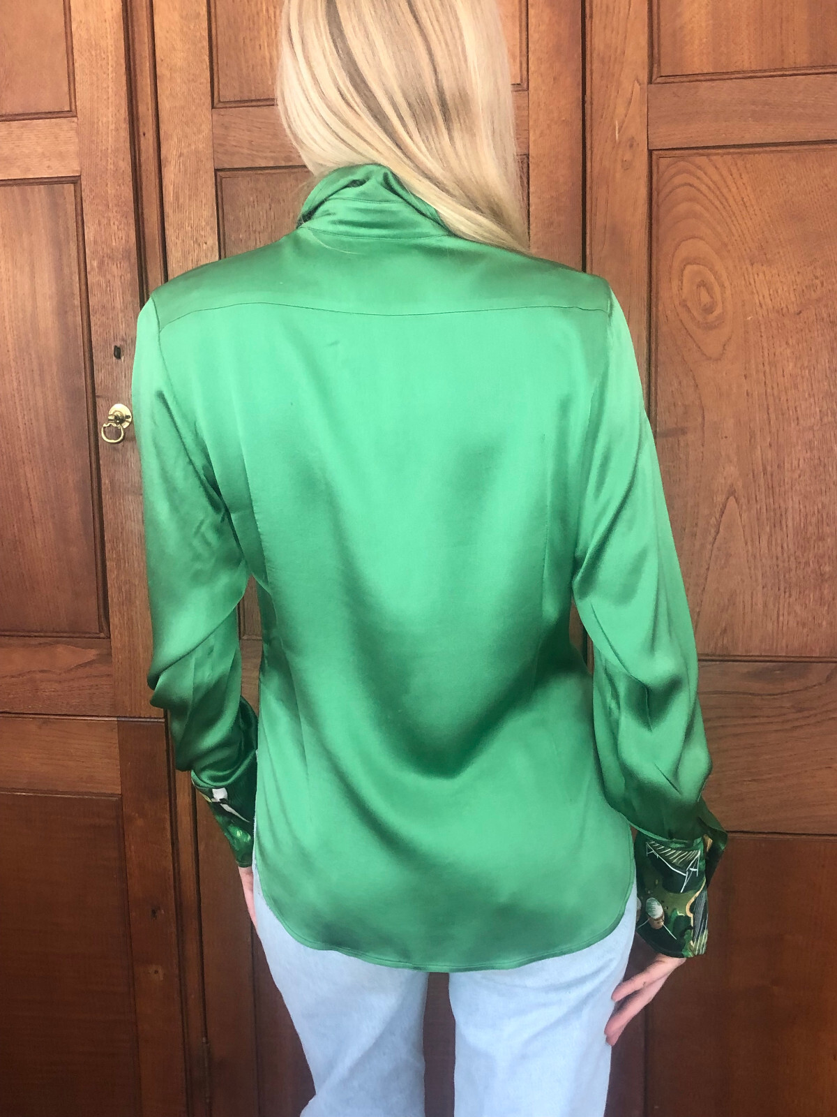 Vintage rare Hermes emerald green silk shirt, pintucked with Jazz age detailing  image 4