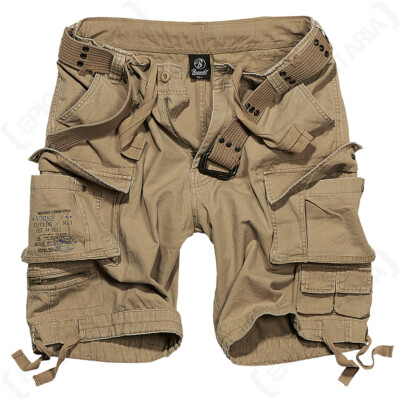 Brandit Savage Tough Durable Belted 100% Cotton Cargo Shorts - Beige