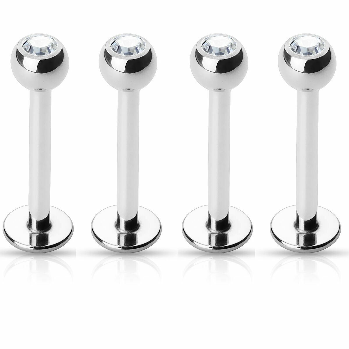 4 Pc 16g CZ Gem Surgical Steel Helix Tragus Lip Piercing Labret