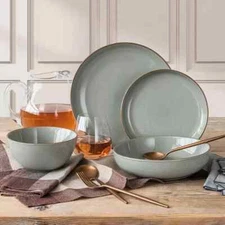 Over & Back Options 16-piece Dinnerware Set - Sage Stoneware, Holiday Table Set