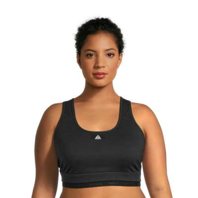 Reebok Women'  Medium Impact Flex Bra with Removable Cups, Size 2X  Black --Z3--