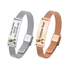 Engraved Autism Awareness Stainless Steel Medical Alert ID Bracelet Adjustable