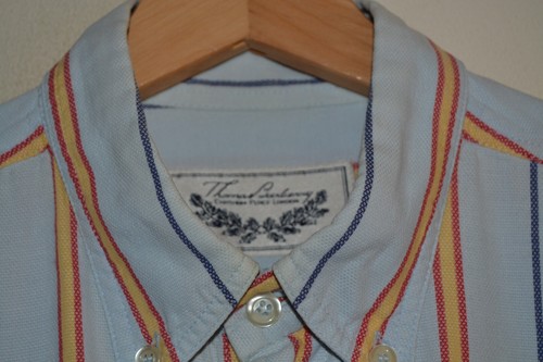 Thomas Burberry Chatham Place Blue Stripe Cotton Shirt Size Large - Picture 5 of 7
