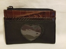 Brighton Leather Coin Purse ID Pocket Card Change Holder Mini Brown Heart Zip 