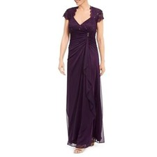 NWT Betsy  Adam Purple Sweetheart Neckline Lace Draped Empire Waist Gown 16