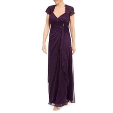 NWT Betsy & Adam Purple Sweetheart Neckline Lace Draped Empire Waist Gown 16