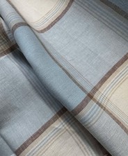 Blue Beige Large Scale Plaid 100 Linen Fabric