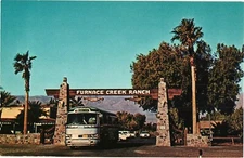 Death Valley California Furnace Creek Ranch Postcard 1960s Tour Bus