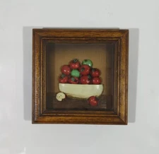 Wooden Picture Frame Shadow Box Display Case Glass Red Apples Vintage Vitrine