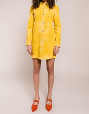 GANNI Hopewell Denim Shirt Dress/Jacket Yellow Hand Sprayed Tie-Dye Size XS-2