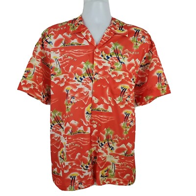OTB Classic Hawaiian Vacation Cruise Camp Mens L Short Sleeve Button Shirt Red