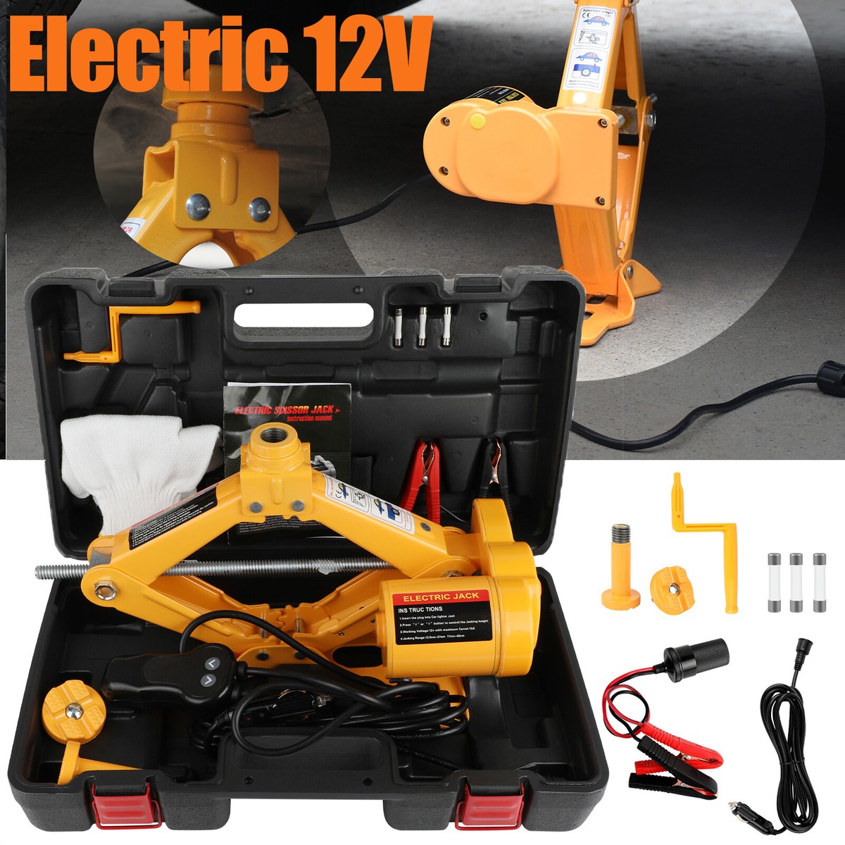 3 Ton Automotive Electric Scissor Car Jack Lift Tool Kit Tire