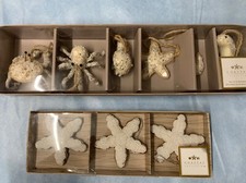 Coastal Christmas Ornaments Beaded 9pcs Starfish Dolphin Crab Anchor Sea Turtle