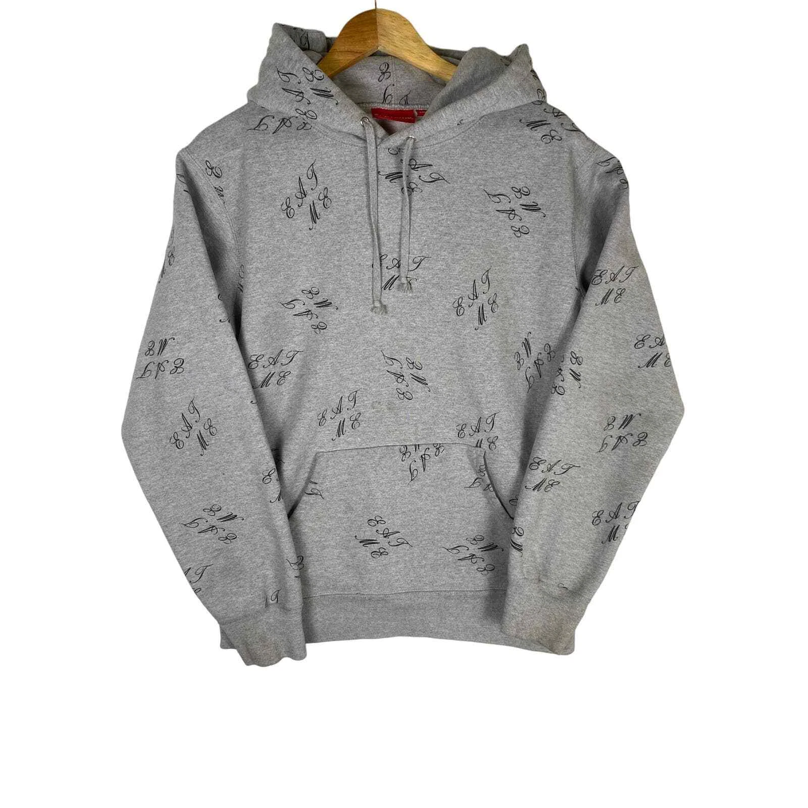 Sweat à capuche homme Supreme Eat Me grande boîte à imprimer logo gris FW15 rare B170