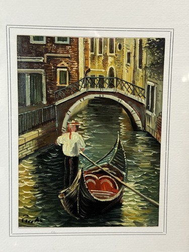 Venice Original OOAK Oil Painting Gondolier Bridge Scene Framed 15”x13” VGUC - Picture 2 of 12