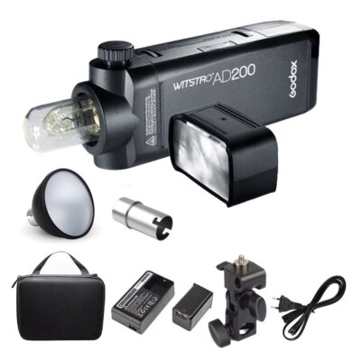 Godox AD200 TTL HSS Blitz mit Akku + AD-S2 Reflektor + AD-S15 Schutzkappe