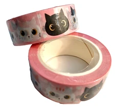 Sticker / Masking / Washi Tape - Cute Kawai Round  Eye Kitties Cats on Pink