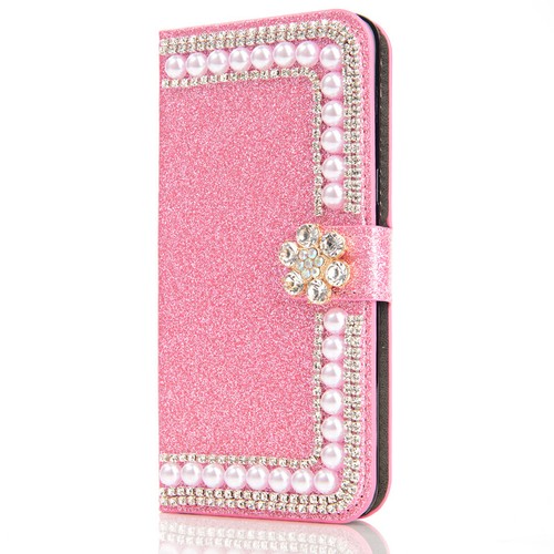 Funda tipo billetera con diamantes pera brillante cubierta abatible para iPhone 16e/15/14/13/12/11 SE 8 - Imagen 19 de 23