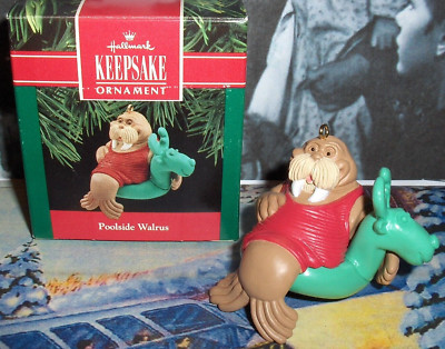 Poolside Walrus`1990.Cool Walrus Floating In His Reindeer Boat,Hallmark Ornament