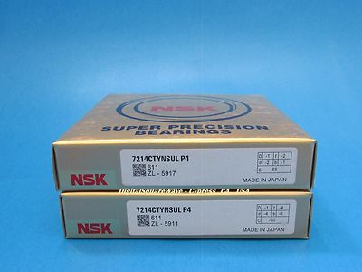 Matched Set of Two NSK 7010CTYNSULP4 Abec-7 Super Precision Spindle Bearings